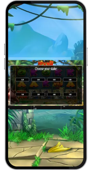 Adjusting bet level in King Kong Cash from £0.20 up to £200 per spin using on-screen controls